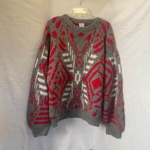 EUC CB Sports Men's 100% Shetland Wool Gray & Red Ski Sweater size Large